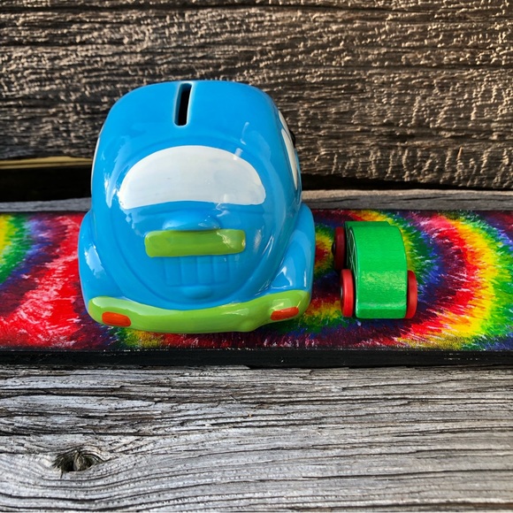 Vintage Beetle Bug VW car Piggy bank Coin Bank Vtg collectible ceramic wooden💚 - Picture 4 of 15